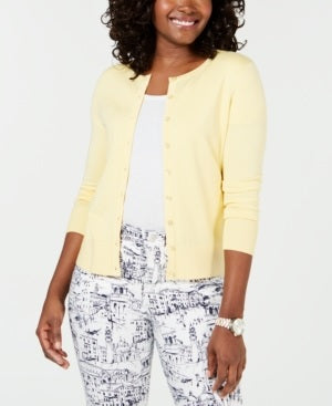 Cardigan feminino de manga comprida com botões frontais, amarelo, tamanho extragrande, Charter Club