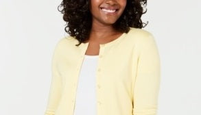 Cardigan feminino de manga comprida com botões frontais, amarelo, tamanho extragrande, Charter Club