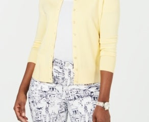 Cardigan feminino de manga comprida com botões frontais, amarelo, tamanho extragrande, Charter Club