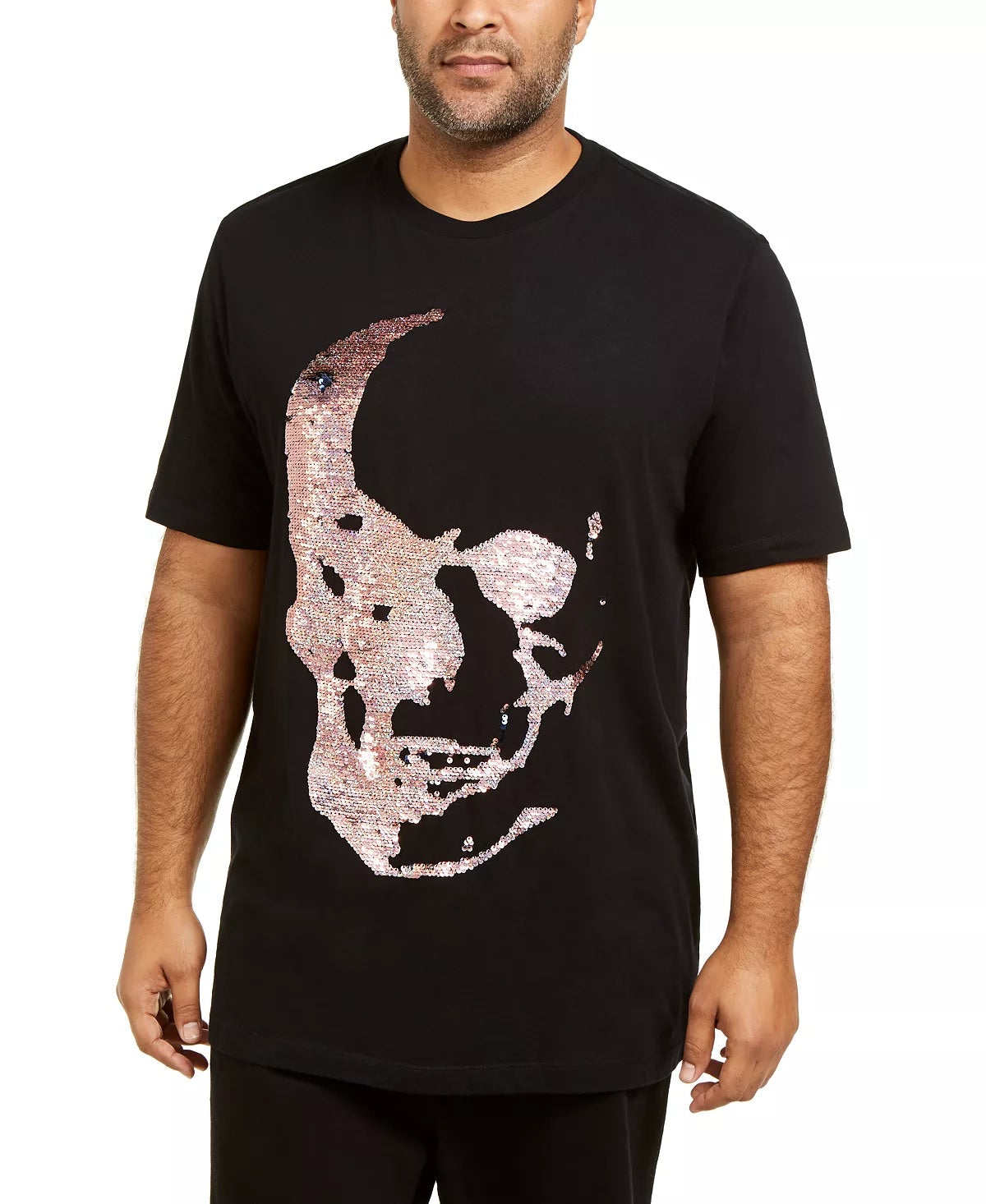 Camiseta masculina grande e alta com lantejoulas e caveira da INC International Concepts, preta, tamanho 4XLT