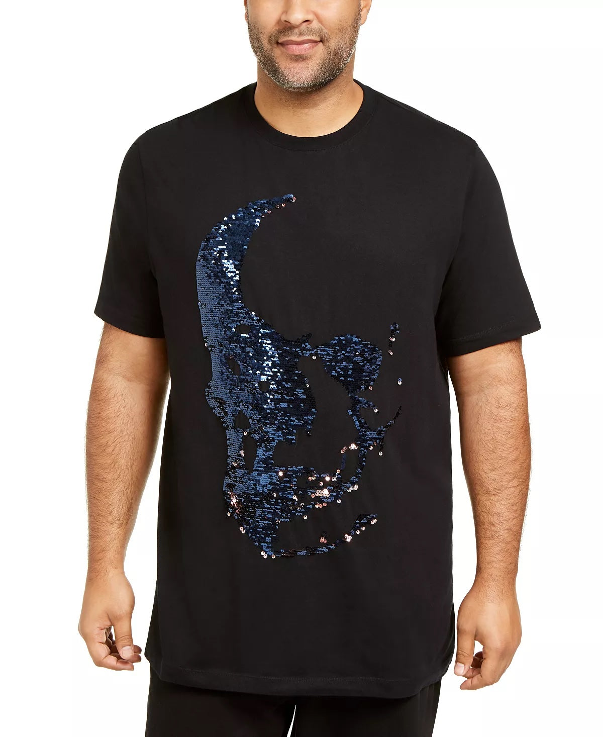Camiseta masculina grande e alta com lantejoulas e caveira da INC International Concepts, preta, tamanho 4XLT