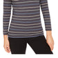 Blusa feminina Anne Klein listrada, manga comprida, gola alta, azul, tamanho X-S