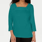 Blusa feminina Karen Scott de crochê com gola quadrada, verde, tamanho X-S