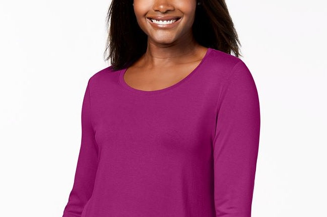 JM Collection Top feminino pequeno com manga três quartos, rosa, tamanho PL