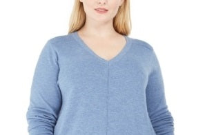 Karen Scott Suéter Feminino Plus com Gola V Azul Tamanho 0X