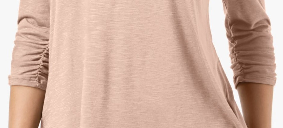 Blusa feminina estilo &amp; co, manga 3/4, decote redondo, rosa, tamanho extrapequeno