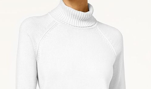 Karen Scott Blusa Feminina Petite de Malha Canelada de Algodão com Gola Alta Branca Tamanho P