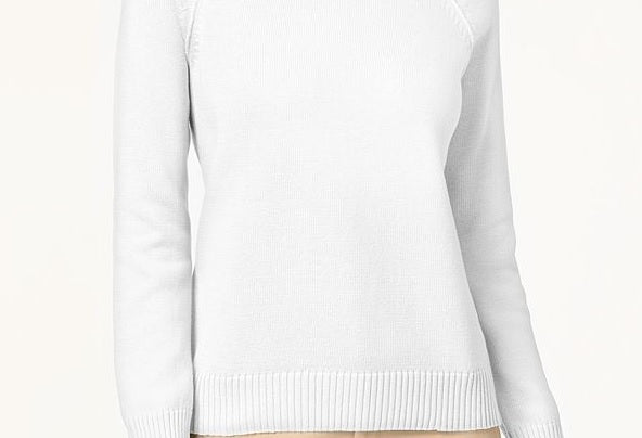 Karen Scott Blusa Feminina Petite de Malha Canelada de Algodão com Gola Alta Branca Tamanho P