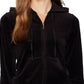 Juicy Couture Moletom com capuz feminino de veludo com zíper completo, preto, tamanho extragrande
