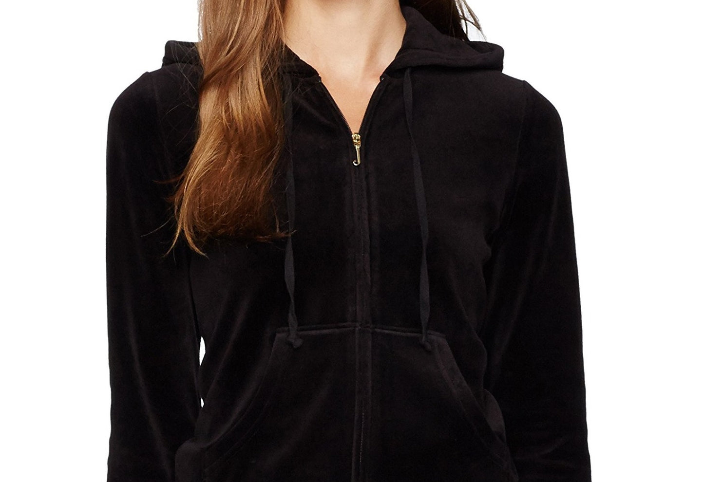 Juicy Couture Moletom com capuz feminino de veludo com zíper completo, preto, tamanho extragrande