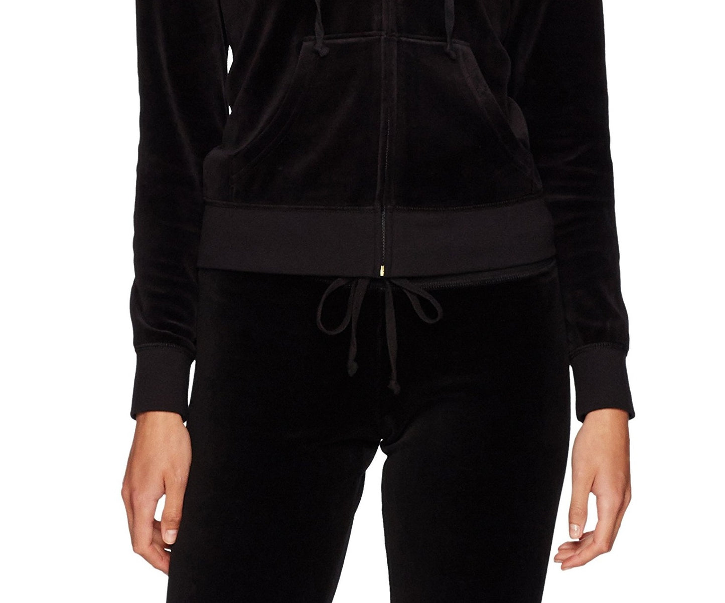 Juicy Couture Moletom com capuz feminino de veludo com zíper completo, preto, tamanho extragrande