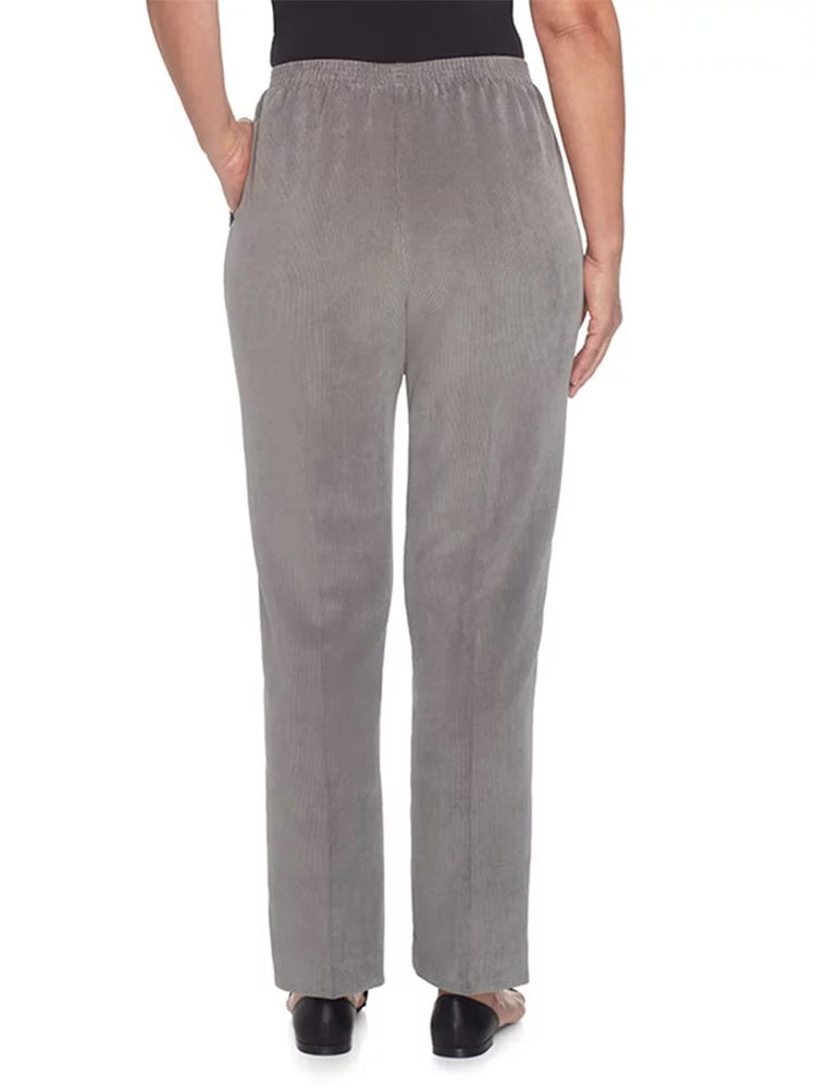 Calça feminina Alfred Dunner de veludo cotelê cinza, tamanho 18P
