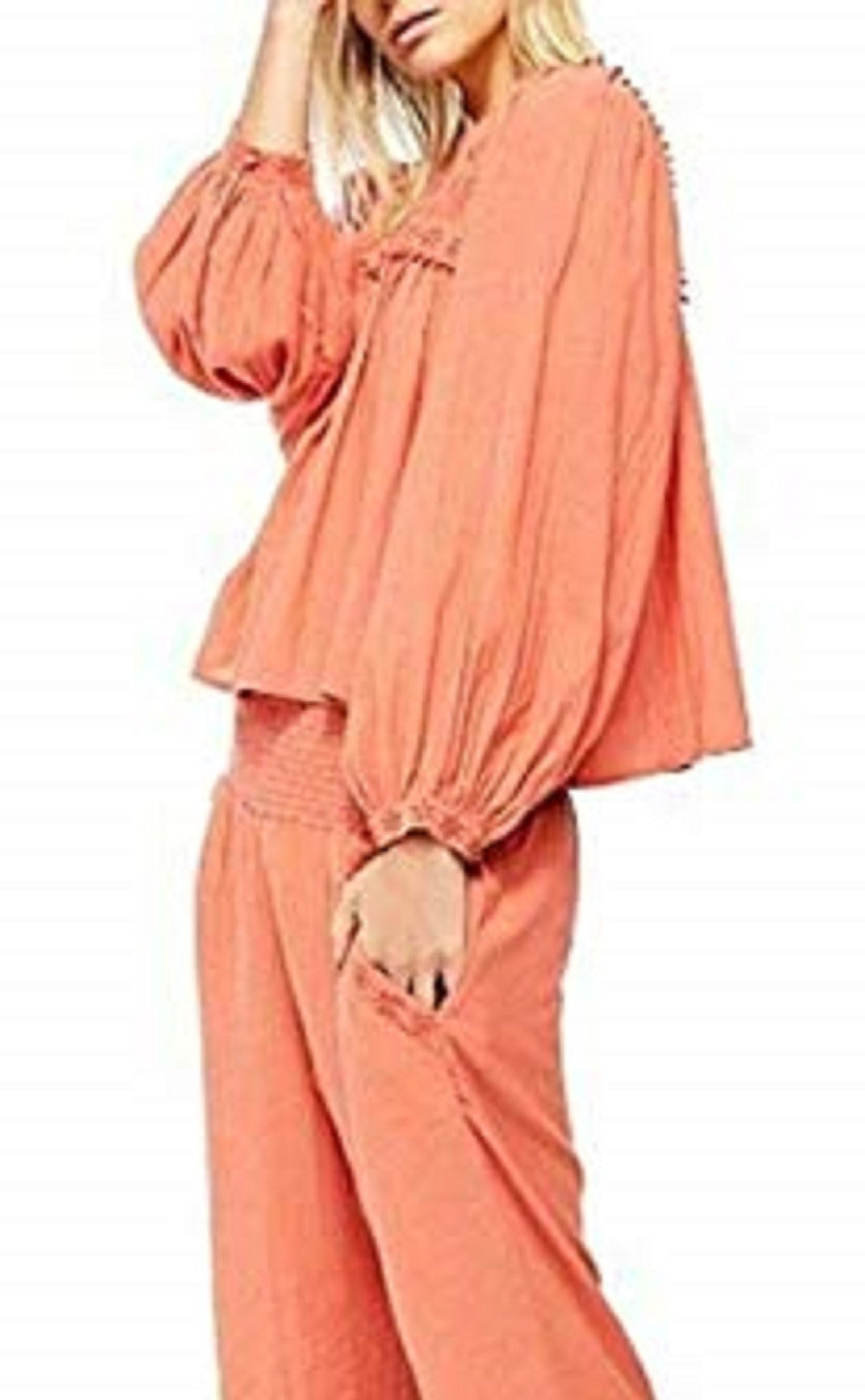 Blusa feminina de manga comprida com decote redondo e joia Free People, tamanho XS