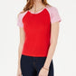 Camiseta de beisebol em malha canelada com blocos de cores Hippie Rose Juniors, vermelha/rosa, tamanho grande