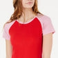 Camiseta de beisebol em malha canelada com blocos de cores Hippie Rose Juniors, vermelha/rosa, tamanho grande