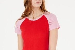 Camiseta de beisebol em malha canelada com blocos de cores Hippie Rose Juniors, vermelha/rosa, tamanho grande