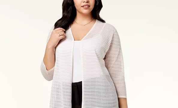 Cardigan Alfani Feminino Plus Illusion-Stripe Azul Tamanho 4X