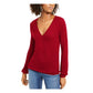 Blusa feminina de manga comprida com decote em V INC International Concepts, vermelha, tamanho pequeno