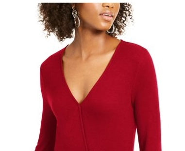 Blusa feminina de manga comprida com decote em V INC International Concepts, vermelha, tamanho pequeno