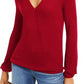 Blusa feminina de manga comprida com decote em V INC International Concepts, vermelha, tamanho pequeno