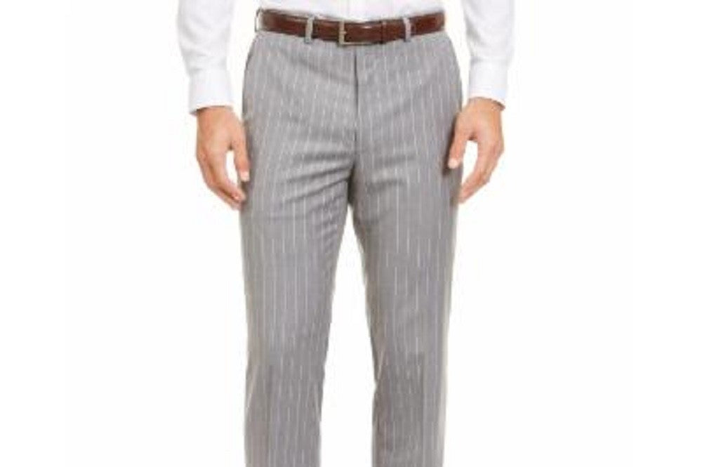 Calça de trabalho Ralph Lauren masculina listrada cinza tamanho 32x32