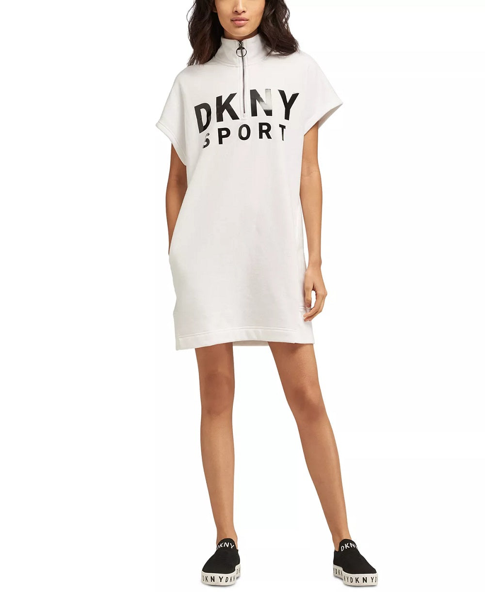 Vestido feminino DKNY Sport Shadow-Logo, branco, tamanho médio