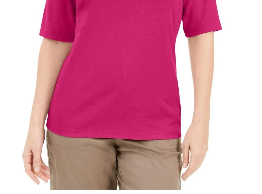 Blusa feminina Karen Scott com decote em V e detalhes em botões, rosa, tamanho médio