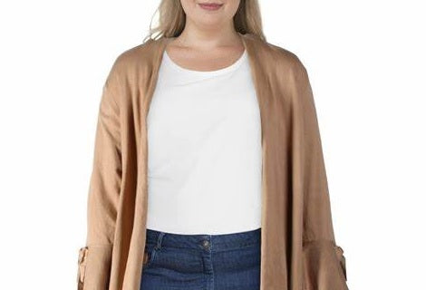 Cardigan feminino Alfani com mangas amarradas, dourado, tamanho XX-G