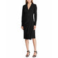 Vestido midi de manga comprida e decote em V Ralph Lauren feminino, preto, tamanho 10