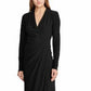 Vestido midi de manga comprida e decote em V Ralph Lauren feminino, preto, tamanho 10