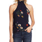 Blusa feminina Vince Camuto com estampa floral e gola alta, azul, tamanho grande