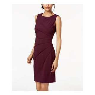 Vestido Calvin Klein Feminino Sem Mangas Franzido Gola Joia Acima do Joelho Vestido Tubinho para Usar no Trabalho Borgonha Tamanho 8 Petite