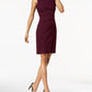 Vestido Calvin Klein Feminino Sem Mangas Franzido Gola Joia Acima do Joelho Vestido Tubinho para Usar no Trabalho Borgonha Tamanho 8 Petite
