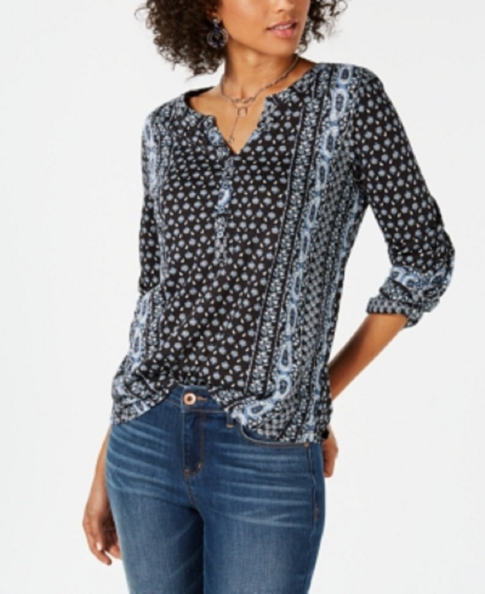 Blusa feminina com mangas bufantes e estampa estilo &amp; co, preta, tamanho PL