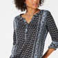 Blusa feminina com mangas bufantes e estampa estilo &amp; co, preta, tamanho PL