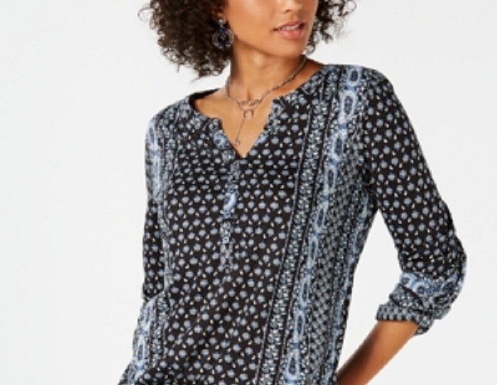 Blusa feminina com mangas bufantes e estampa estilo &amp; co, preta, tamanho PL