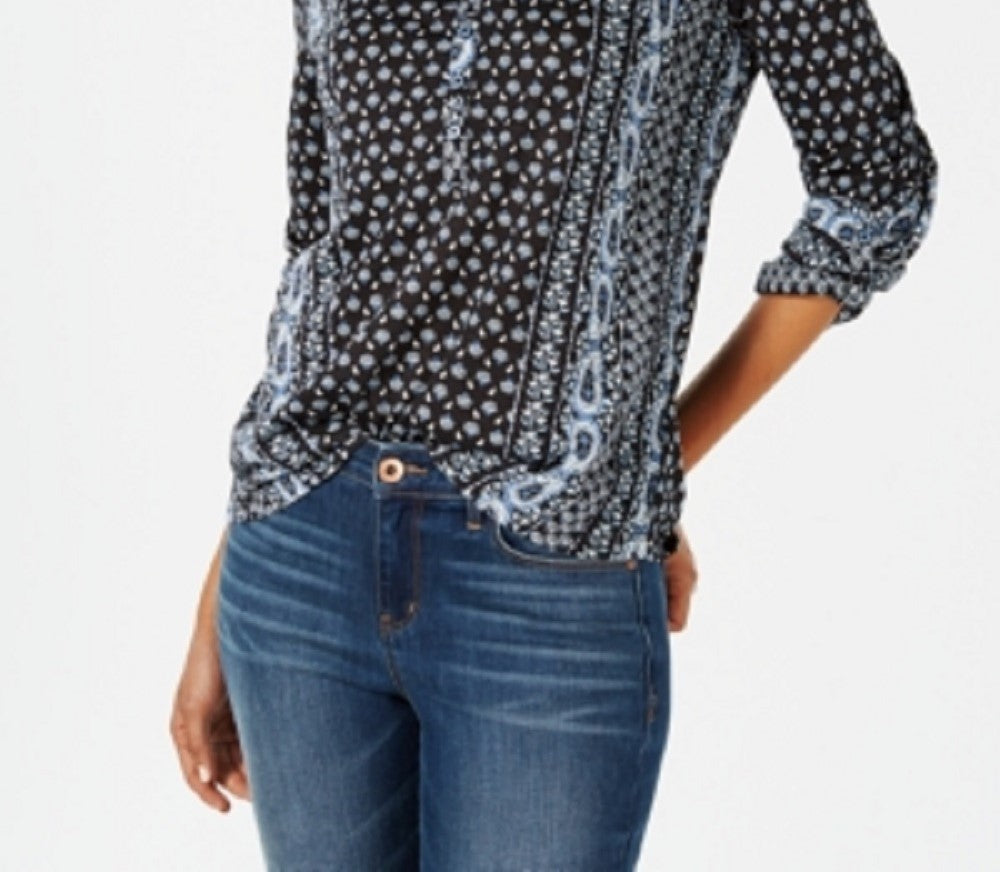 Blusa feminina com mangas bufantes e estampa estilo &amp; co, preta, tamanho PL