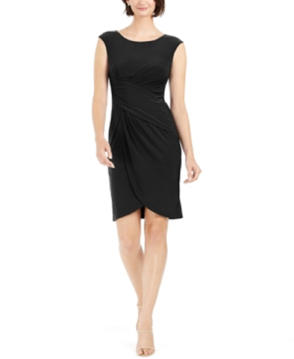 Vestido de festa feminino Jessica Howard, manga curta, gola alta, acima do joelho, preto, tamanho 4, pequeno