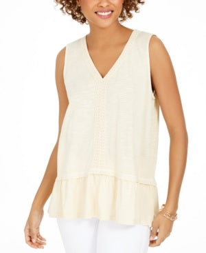 Regata feminina com babados e bainha estilo &amp; co, tamanho médio, creme