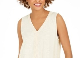 Regata feminina com babados e bainha estilo &amp; co, tamanho médio, creme