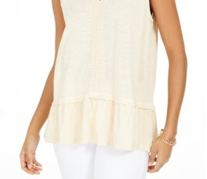 Regata feminina com babados e bainha estilo &amp; co, tamanho médio, creme