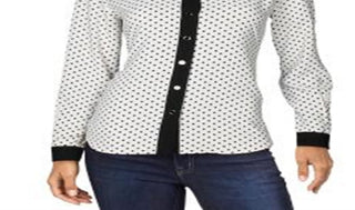 Blusa feminina Anne Klein com botões e acabamento contrastante, branca, tamanho 4