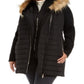 Casaco acolchoado Calvin Klein feminino com acabamento em pele sintética, preto, tamanho 2X