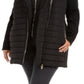 Casaco acolchoado Calvin Klein feminino com acabamento em pele sintética, preto, tamanho 2X