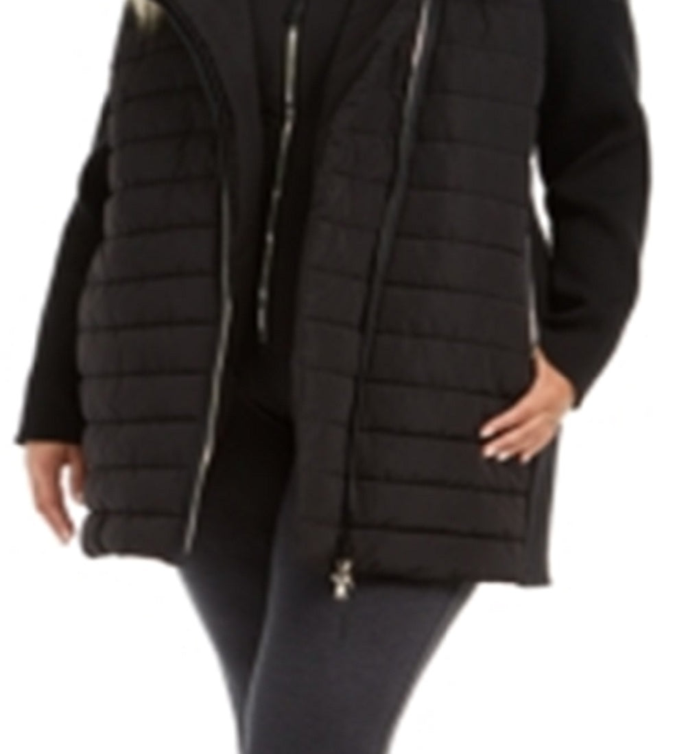 Casaco acolchoado Calvin Klein feminino com acabamento em pele sintética, preto, tamanho 2X