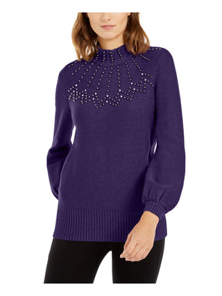 Alfani Suéter feminino com contas de manga comprida, roxo, tamanho pequeno
