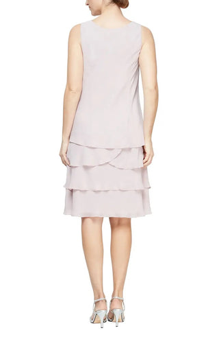 Jaqueta feminina SL Fashions com 2 peças e frente aberta e vestido em camadas e flare, tamanho 18, branco