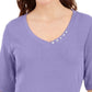 Blusa feminina Karen Scott com decote em V e detalhes em botões, roxa, tamanho médio