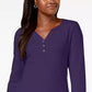 Karen Scott Blusa Feminina Petite Cotton Henley com Gola Roxa Tamanho Médio