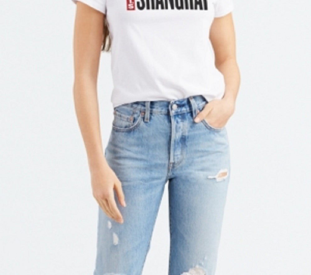 Camiseta feminina Levi's de algodão Shanghai com estampa gráfica, branca, tamanho médio